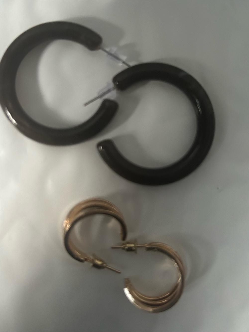 Black Resin Hoop Earrings and Gold Tone Double Hoop Earrings - Women Jewelry
